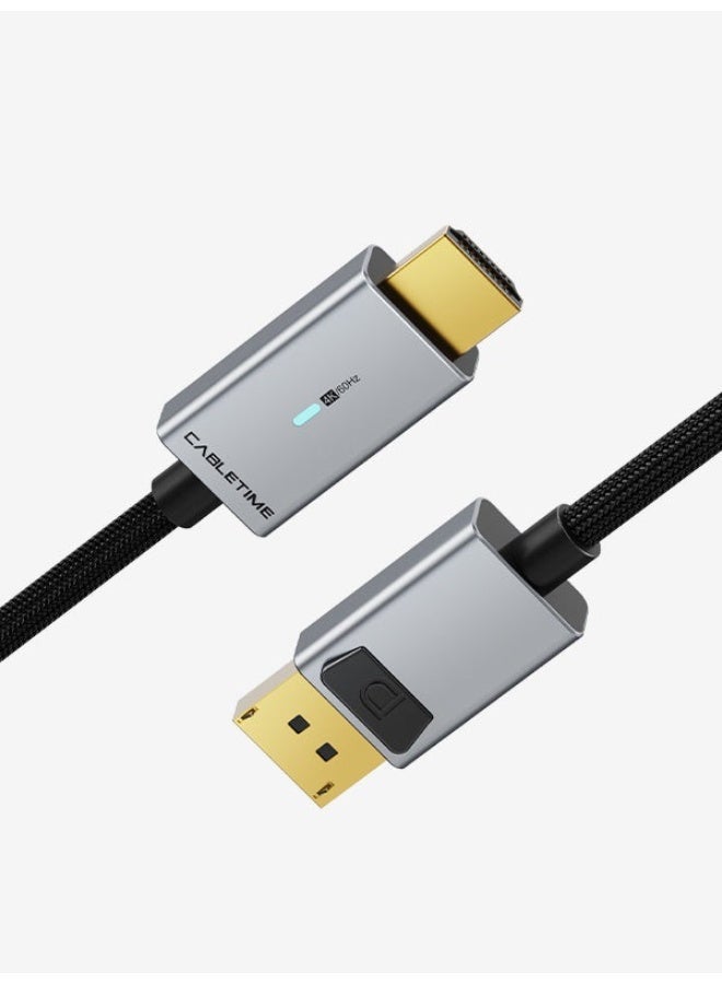CABLETIME DISPLAYPORT TO HDMI CABLE MALE TO MALE 4K 60HZ UHD VIDEO CORD, DP TO HDMI ADAPTER CABLE FOR PC LAPTOP MONITOR TV PROJECTOR, HIGH SPEED AUDIO VIDEO SUPPORT, PLUG AND PLAY - Image 1